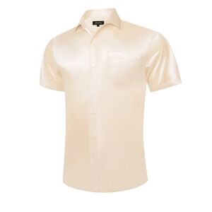 Men's Satin Button Down Shortsleeve Top Sz Xl Nwt Color Latte